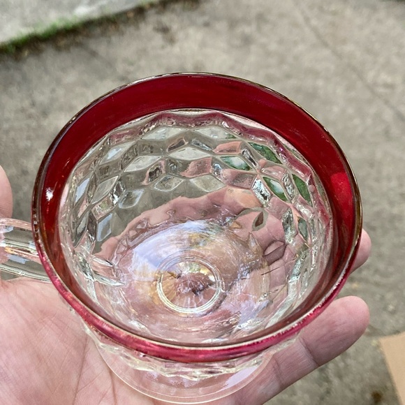 🔥💥 (2)VINTAGE Tiffin KING’S CROWN CRANBERRY RED Footed Punch Cups RARE FIND💥 - Picture 6 of 7